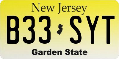 NJ license plate B33SYT