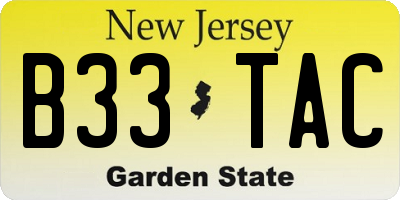 NJ license plate B33TAC