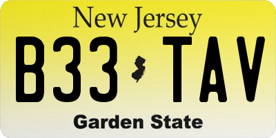 NJ license plate B33TAV
