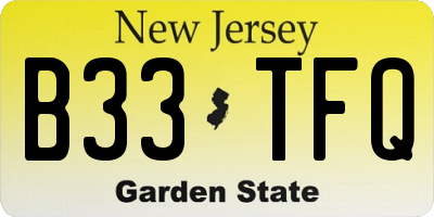 NJ license plate B33TFQ