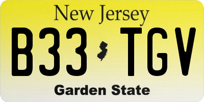 NJ license plate B33TGV