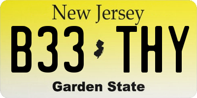 NJ license plate B33THY