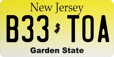 NJ license plate B33TOA