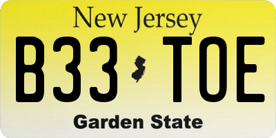 NJ license plate B33TOE