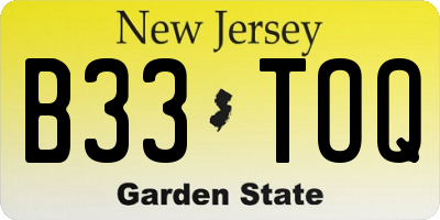 NJ license plate B33TOQ