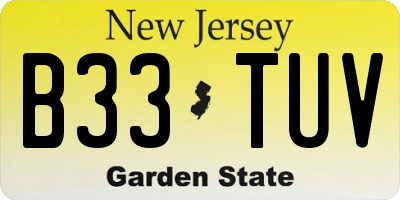 NJ license plate B33TUV