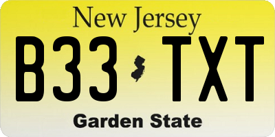 NJ license plate B33TXT