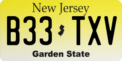 NJ license plate B33TXV
