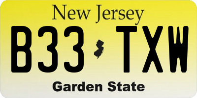 NJ license plate B33TXW