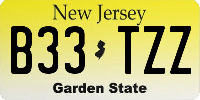 NJ license plate B33TZZ