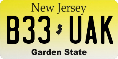 NJ license plate B33UAK