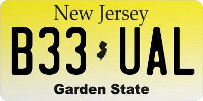 NJ license plate B33UAL
