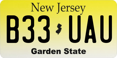 NJ license plate B33UAU