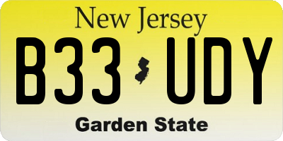 NJ license plate B33UDY