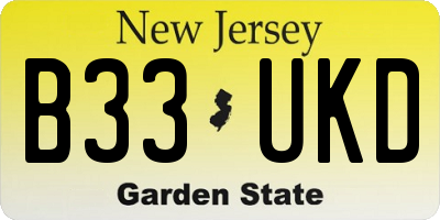 NJ license plate B33UKD