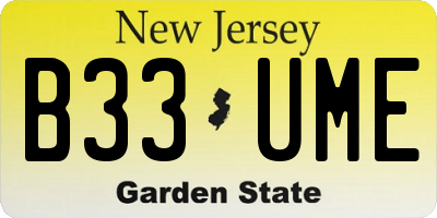 NJ license plate B33UME