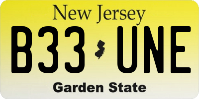 NJ license plate B33UNE