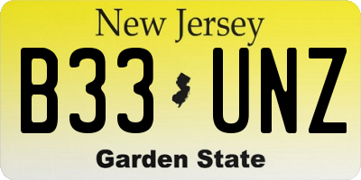 NJ license plate B33UNZ