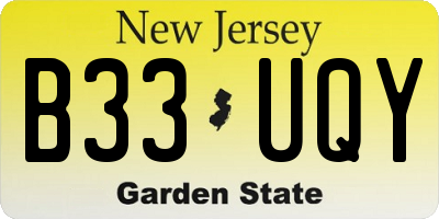 NJ license plate B33UQY