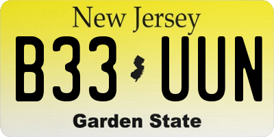 NJ license plate B33UUN