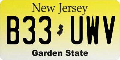 NJ license plate B33UWV