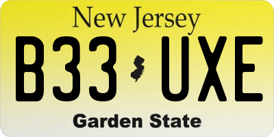 NJ license plate B33UXE