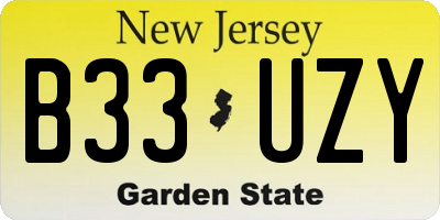 NJ license plate B33UZY