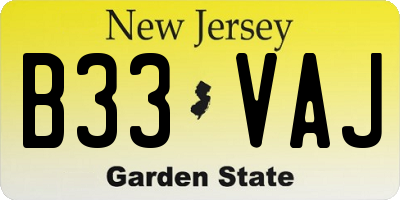 NJ license plate B33VAJ
