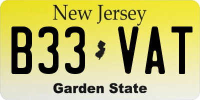 NJ license plate B33VAT