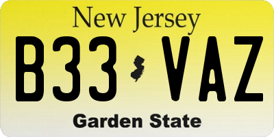 NJ license plate B33VAZ