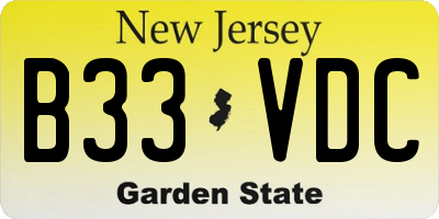 NJ license plate B33VDC