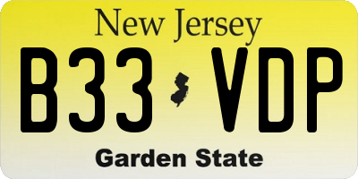 NJ license plate B33VDP