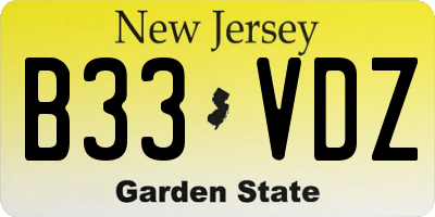 NJ license plate B33VDZ
