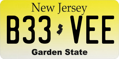 NJ license plate B33VEE
