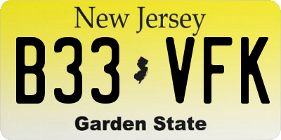 NJ license plate B33VFK