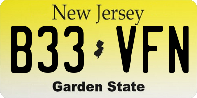 NJ license plate B33VFN