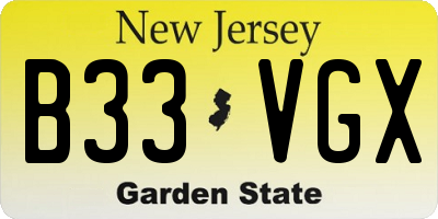 NJ license plate B33VGX