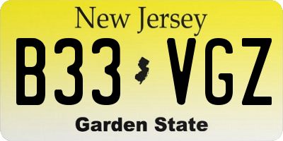 NJ license plate B33VGZ