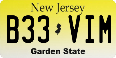 NJ license plate B33VIM