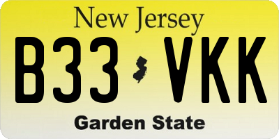 NJ license plate B33VKK