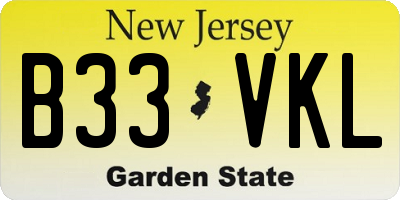 NJ license plate B33VKL