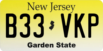 NJ license plate B33VKP