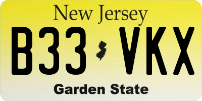 NJ license plate B33VKX