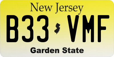 NJ license plate B33VMF