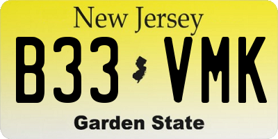 NJ license plate B33VMK