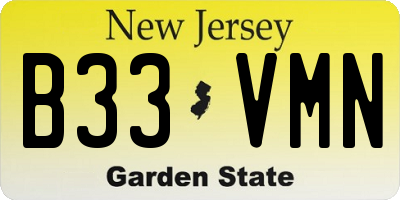 NJ license plate B33VMN