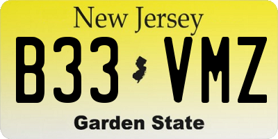 NJ license plate B33VMZ