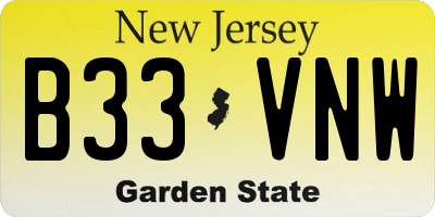 NJ license plate B33VNW