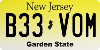 NJ license plate B33VOM