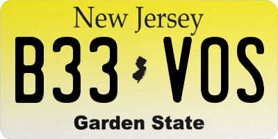 NJ license plate B33VOS